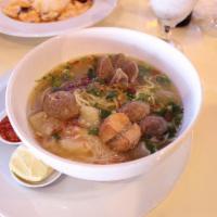 Bakso Sapi Special · Indonesian style pho served with meatballs, tofu, scallions, shallots, roasted garlic, bean ...