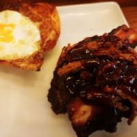 Junction Burger · Pork belly, sunny side up egg, fried onions, soy BBQ glaze. Served with fries.