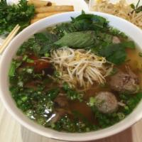 Pho Bo Vien · Meatballs. Noodle soup with meatballs.
