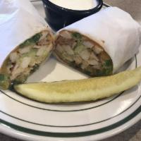 Chipotle Wrap · Grilled chicken breast, avocado, cheddar cheese, grilled onions and peppers, served with chi...