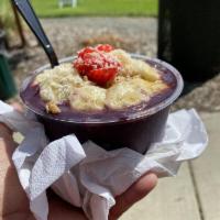 Acai Bowl · Bowl made with purple poodle smoothie, organic granola, strawberries, banana, honey and coco...