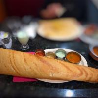 Paper Masala Dosa · Paper dosa filled with potato masala. Paneer can be replaced with tofu or peas.