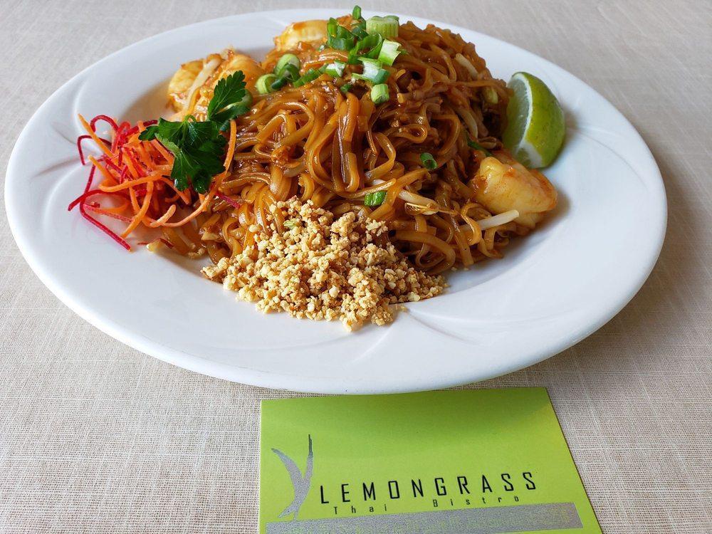 Pad Thai · Wok tossed rice noodles, garlic, eggs, bean sprouts, and scallions. Served with crushed peanuts and lime.