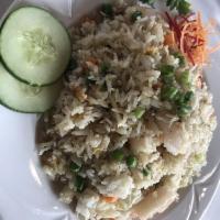 Thai Fried Rice · Wok shaken jasmine rice, eggs, peas, carrots, and scallions. Add curry powder for an additio...