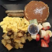 Breakfast Platter · 2 eggs any style, potato, fresh fruits and a pancake or toast with your choice of ham, bacon...