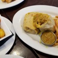 Curry Chicken · Grilled Chickpea Roti, Jasmine Rice