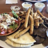 Gyros Plate · Served with salad, french fries and pita.