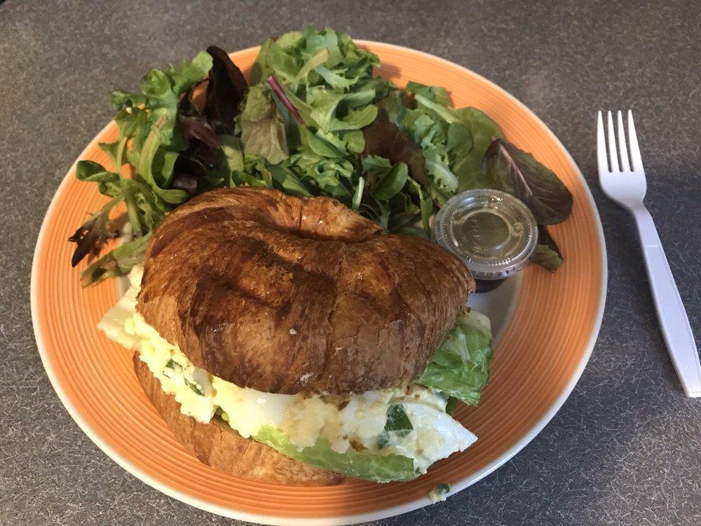 Egg Salad Croissant Sandwich · Home-made egg salad with fresh chives , lettuce on a butter croissant.