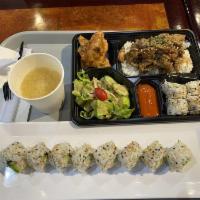 California Roll · Cooked. Crab, avocado, and cucumber.