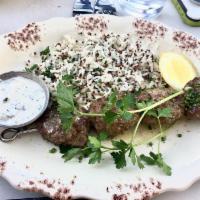 Lamb and Beef Kefta · Lemon, olive oil, and tzatziki. Served with local basmati rice.