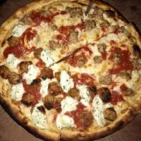 Meatballs and Ricotta Pie · Baby meatballs over our traditional pie.