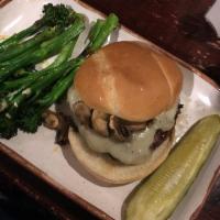 Mushroom Swiss Burger · Mushrooms perfectly grilled and topped with melted Swiss cheese.