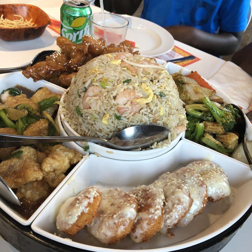 House Special Combination Platter · For 2-3 people, includes special fried rice, honey chicken, ginger scallion beef, salt pepper pork chops and shrimp in sweet white sauce.