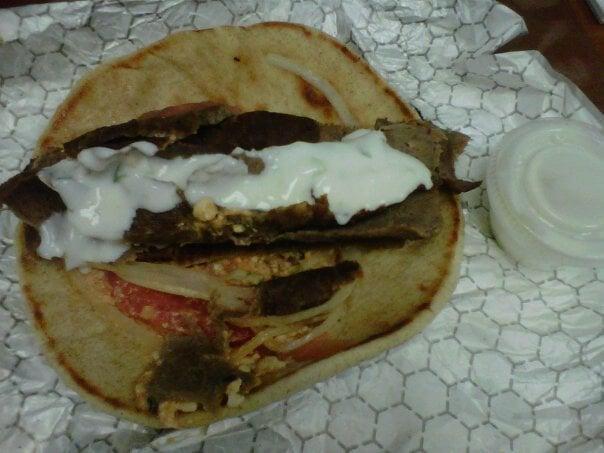 Feisty Gyro · Lamb, beef, onions, tomatoes, spicy feta cheese, and cucumber sauce.