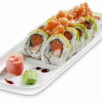 New York Roll · Salmon, shrimp, cream cheese, scallions, avocado topped with breaded shrimps and spicy mayo....