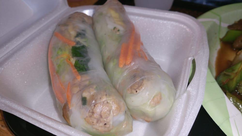 Spring Rolls · 2 rice paper rolls filled with fresh vegetables and herbs with your choice of protein, served with a sweet and sour sauce. Rolled fresh daily.