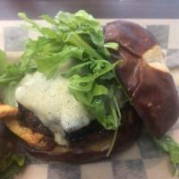 Lunch You Bacon Me Crazy Burger · Juicy burger topped with a sweet and smokey bacon jam, our signature roasted garlic Aioli. T...