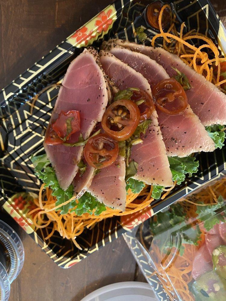 Pepper Tuna · Sliced lightly cooked black pepper tuna with chefs special sauce. Raw item.