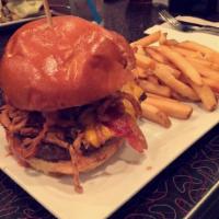 Holy Cow Burger · Cheddar, bacon, frizzled onions and BBQ ranch sauce. Certified USDA Angus beef hand pressed ...