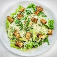 Caesar Salad · Crisp romaine, housemade croutons, freshly grated Parmesan. Served with Caesar dressing. Com...