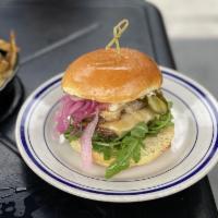 Proper Burger · Creekstone farms Angus beef, melted Gouda, garlic-dill pickles, charred red onion, Thai swee...