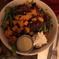 Quinoa Salad · Rocket, red quinoa, roasted butternut squash, dried cranberries pumpkin seeds, goat cheese, ...