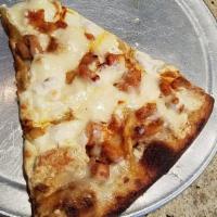 Chicken and Applewood Smoked Bacon Ranch Pizza · Grilled chicken, Applewood smoked bacon and ranch drizzle.