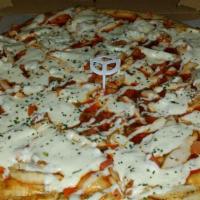 Thai Chili Pizza · Thai chili base with grilled chicken, tomatoes, mozzarella and drizzled ranch.
