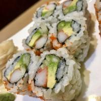 California Roll · Crabstick, cucumber and avocado wrapped inside out with tobiko.