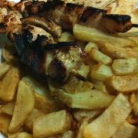 Chicken Souvlaki Platter · Double portion of meat served with one side dish, pita bread and tzatziki. 