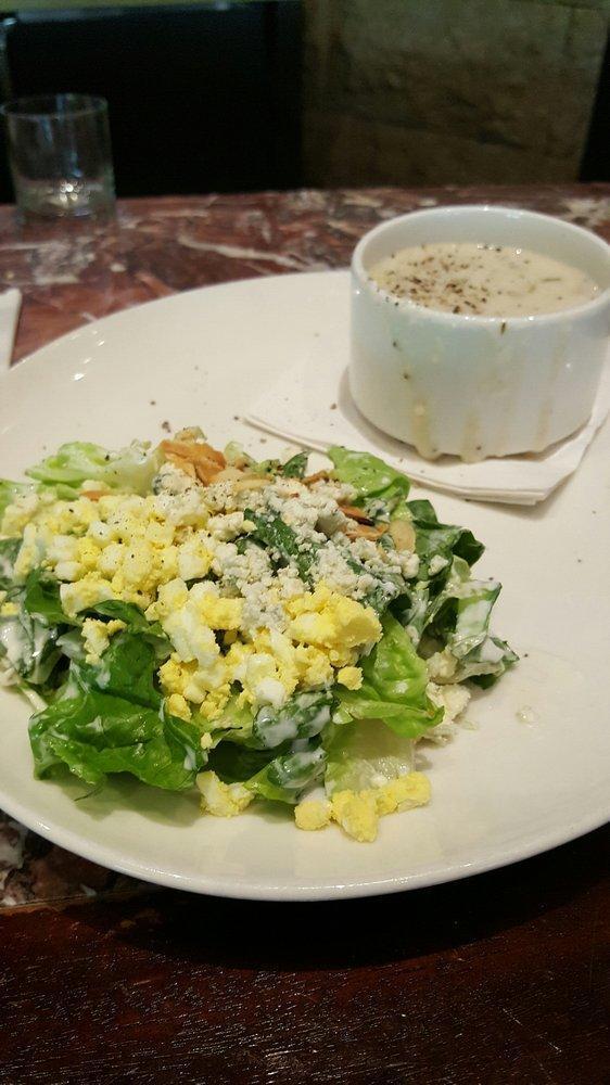 Maytag Blue Cheese Salad · Romaine, toasted almonds, hard-cooked egg, blue cheese crumbles
