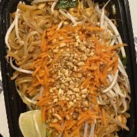 Pad Thai · Sweet Thai citrus sauce, flat rice noodle, scallion, carrot, bean sprout, roasted peanut and...