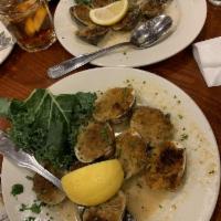 Baked Clams · Whole clams baked with our special breading.