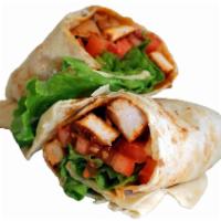 Spicy Chicken Wrap · Grilled chicken marinated in Cajun spices with lettuce, tomatoes, onions and a spicy sauce.