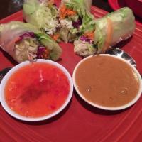 Fresh Rolls · Rice paper wraps filled with romaine, iceberg lettuce, carrots, rice noodles, cucumber, mint...