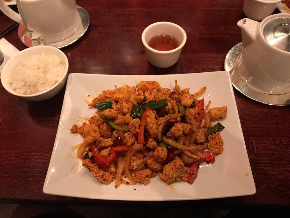 Szechuan Hot Chili Chicken Dinner · Hot chili pepper, Chinese peppercorn, julienne red bell pepper and fresh cilantro diced chicken breast. Spicy.