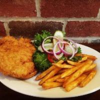 Garlic Pork Tenderloin · Breaded or grilled. Served with lettuce, tomato, red onion, and pickle on a grilled brioche ...