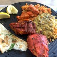 Tandoori Chicken · Chicken breast and leg, cut in 6 pieces, marinated in yogurt and mild spices, cooked in its ...