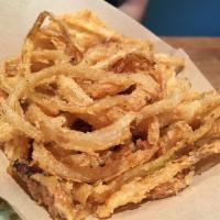 Onion Strings · Buttermilk Fried Onion Strings w/ BBQ and Ranch