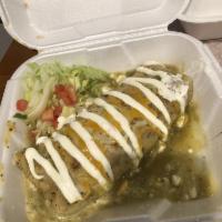 Wet Burrito · comes with rice,beans,onion,cilantro ,salsa cheese and sour cream