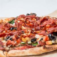 House Special · Mushrooms, onions, black olives, fresh garlic, tomatoes, spinach, sunflower seeds, feta, che...