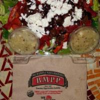 Greek Salad · Romaine lettuce, red onions, Greek olives, red bell peppers, sun-dried tomatoes, feta cheese...