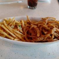 Fried Onion Strings · Hickory BBQ and buttermilk ranch.