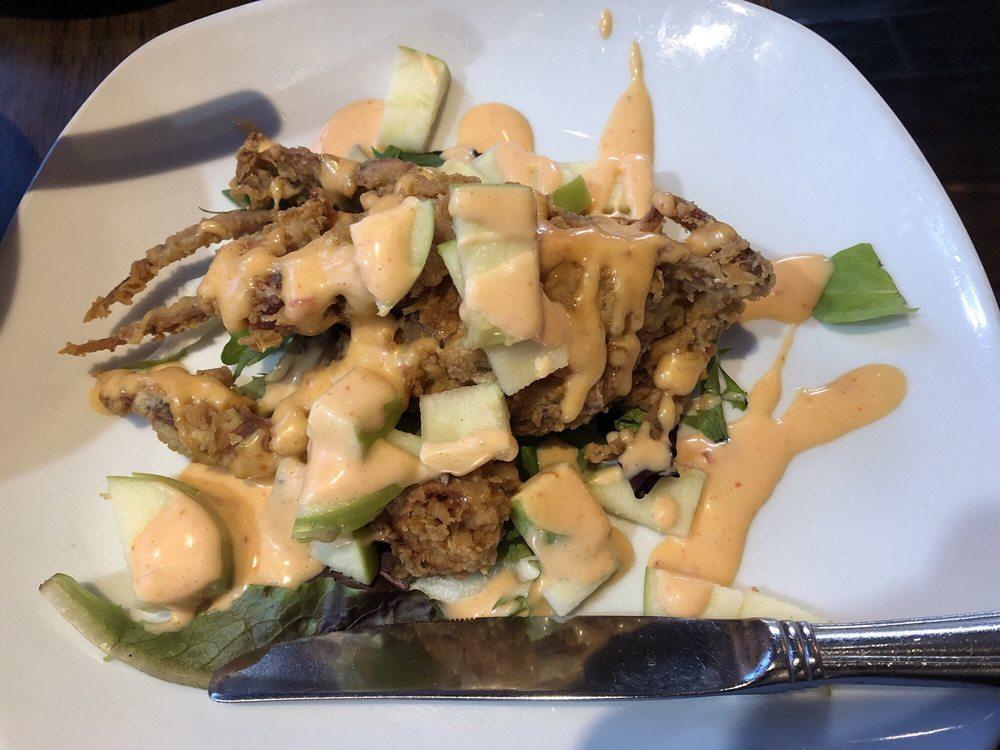 Soft Shell Crab App · Crispy soft shell crab with diced Granny Smith apples and Sriracha mayo