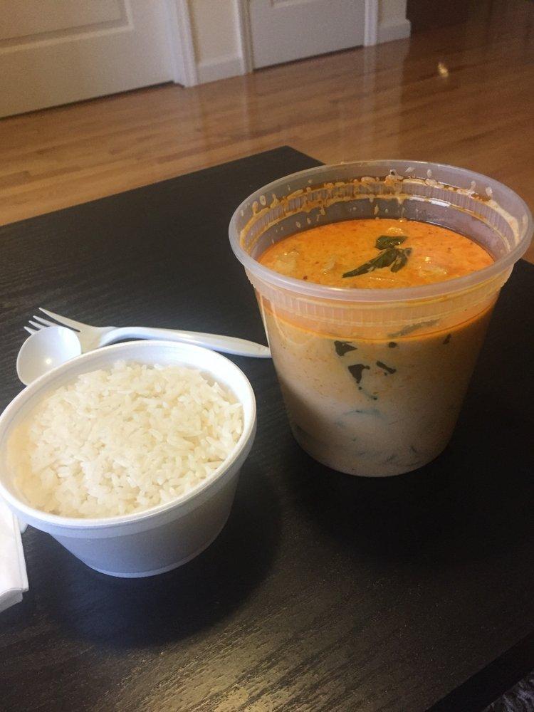 Red Curry · Coconut milk, bamboo shoot, bell pepper and fresh basil. Hot and spicy.