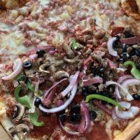 Supreme Pizza · Pepperoni, sausage, ground beef, salami, onions, mushrooms, olives, green peppers, ham, and ...