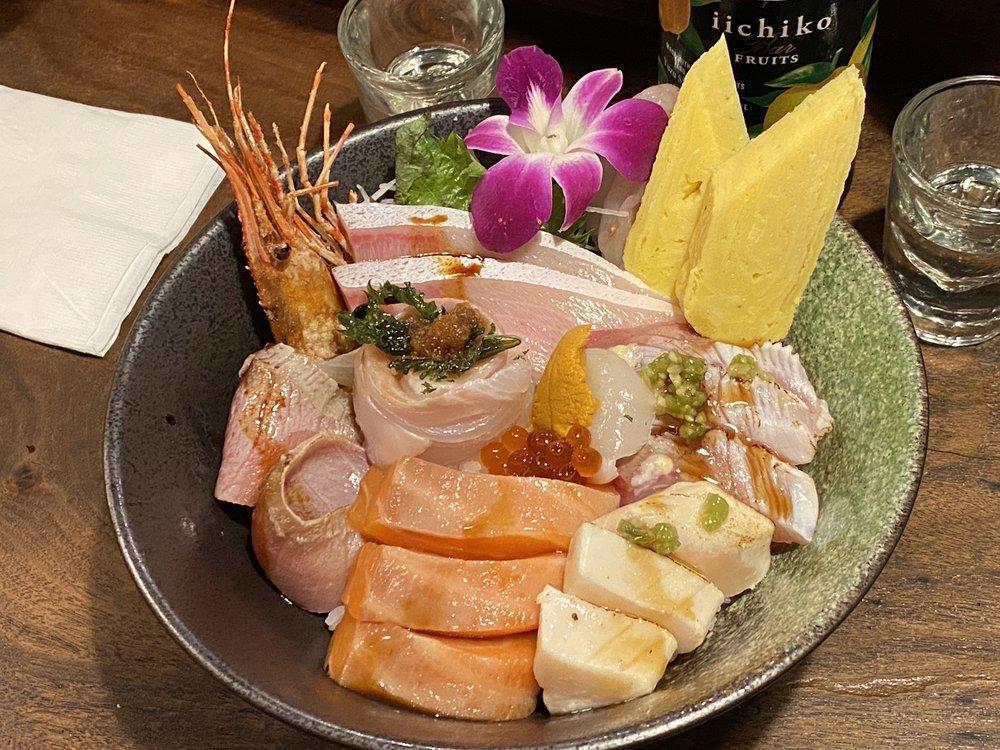 Deluxe Chirashi Sashimi Combo · Over 15 pieces. Sea urchin, hokkaido scallop, ikula, sweet shrimp and chef choice fresh fish belly, different kind of chef choice raw fish.