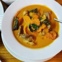 Red Curry · Savory with a hint of sweetness. Red curry with coconut milk, bell pepper, green bean, eggpl...