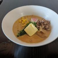 Miso Ramen · Flavored with miso based chopped pork chashu, spinach, bamboo shoot naruto, green onion, but...