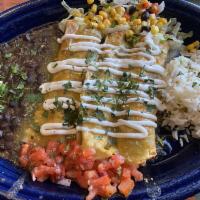 Enchiladas · Choice of 3 cheese and onion, braised beef, chicken, or pork. Served with cilantro lime rice...